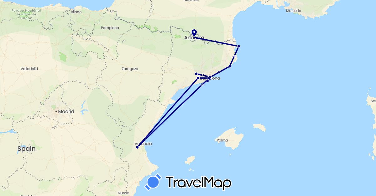 TravelMap itinerary: driving, bus in Andorra, Spain (Europe)